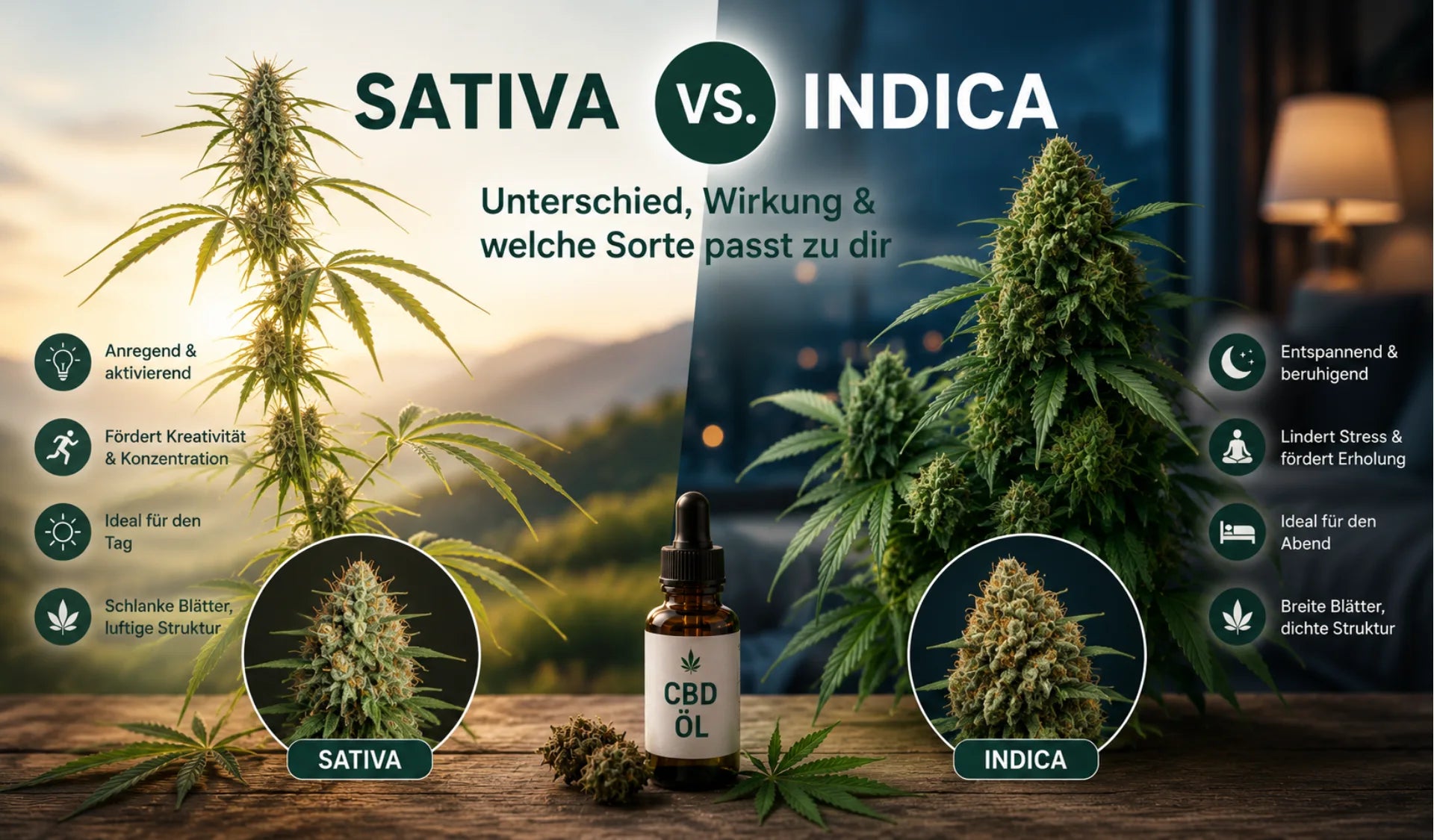 Sativa vs. Indica Vergleichsfoto - Unterschied Wirkung