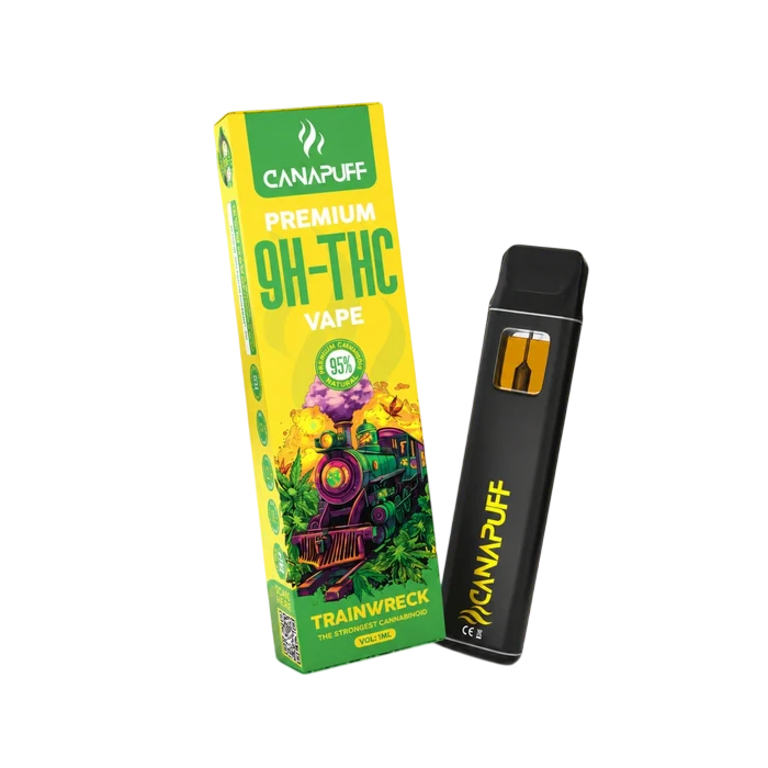 9H-THC Vape Trainwreck 95% von Canapuff, Verpackung und Einweg-Vape 1 ml