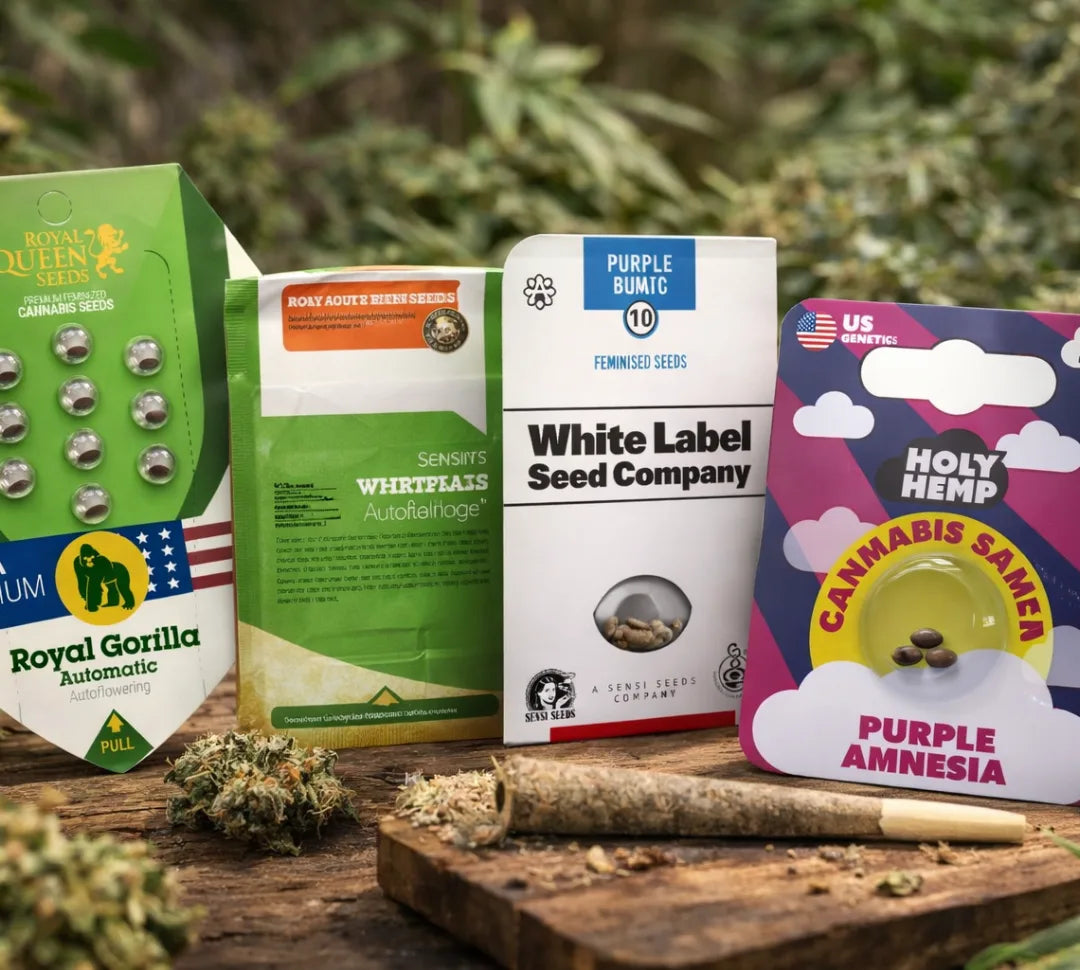 Cannabis Samen Übersicht - verschiedene Sorten wie Purple Amnesia, Royal Gorilla und White Label Seeds