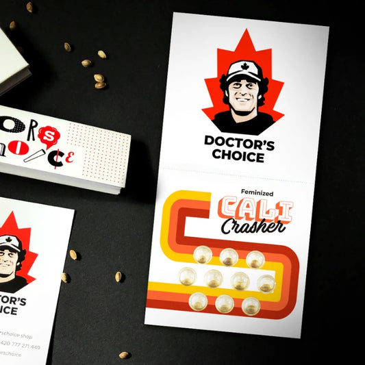 Cali Crasher feminisierte Samen auf Samenkarte von Doctor's Choice mit Samen in Kapseln