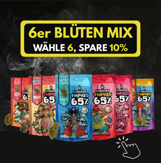 THP420 Blüten 6er Bundle 65% von Canapuff, 6 Sorten je 1 Gramm im Mix mit 10% Rabatt günstiger kaufen