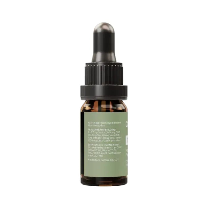 CBD Vital Naturextrakt Premium Öl 10% Etikett mit Verzehrempfehlung und Zutatenliste, 10 ml