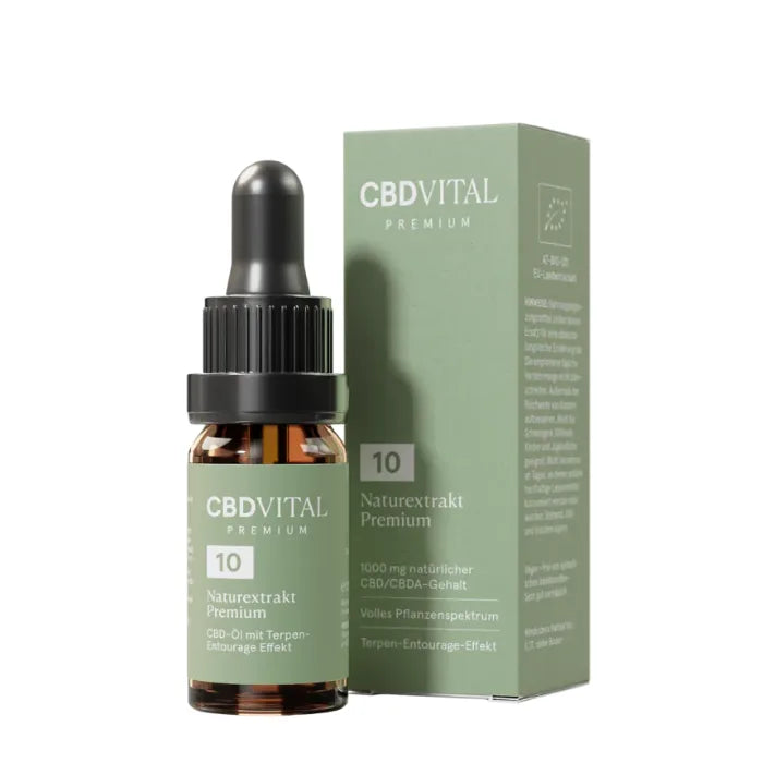 CBD Vital Naturextrakt Premium Öl 10% mit 1.000 mg CBD, 10-ml-Glasflasche mit grüner Faltschachtel