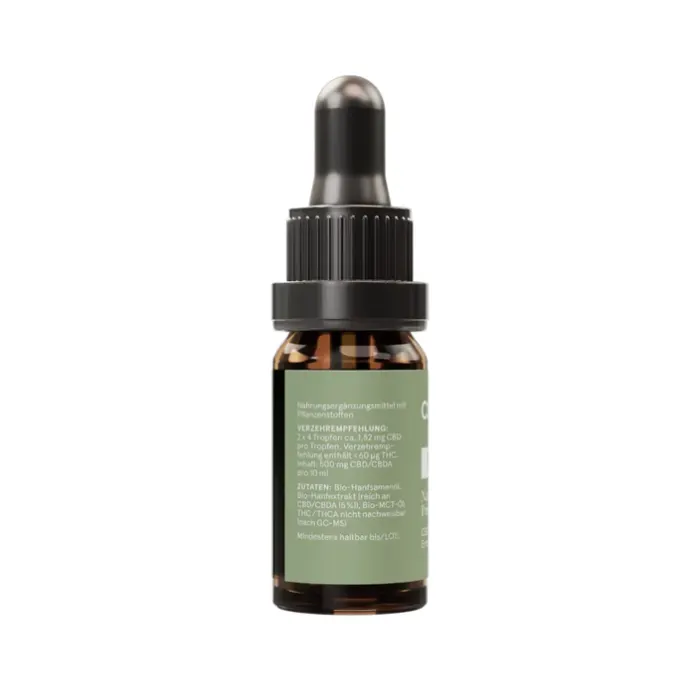 CBD Vital Naturextrakt Premium Öl 5% Etikett mit Verzehrempfehlung und Zutatenliste, 10 ml