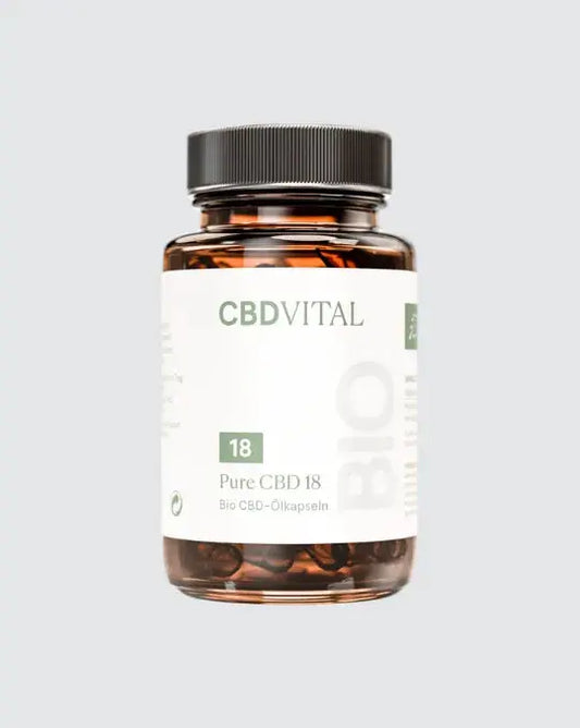CBD VITAL Pure CBD 18 – Bio CBD-Ölkapseln in Braunglasdose