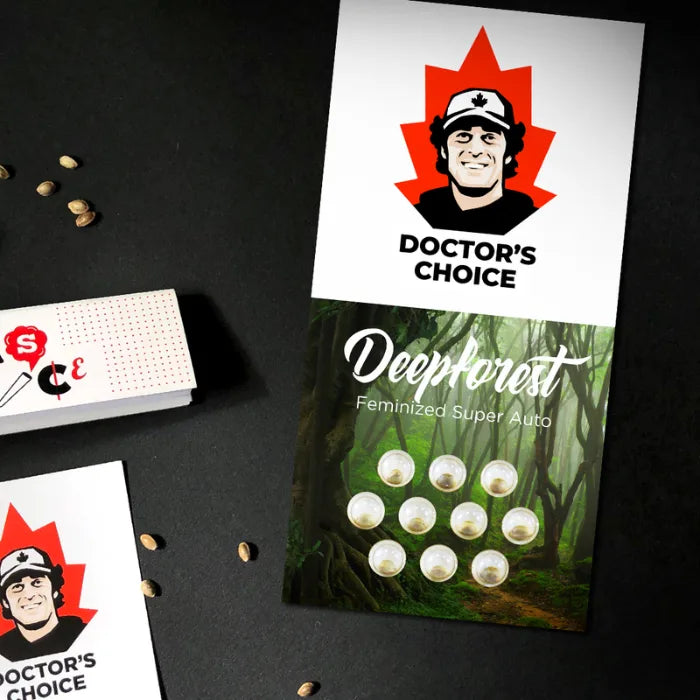 Deepforest Super Auto feminisierte Autoflower Samen auf Samenkarte von Doctor's Choice mit Waldmotiv
