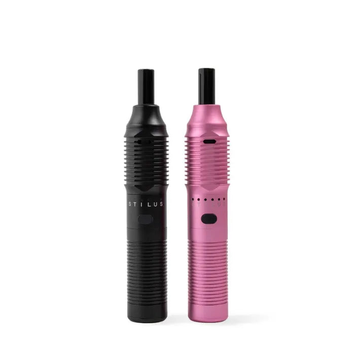 Hizen Stilus Mini Kräuterverdampfer in Schwarz und Pink mit Aluminiumgehäuse und LED-Anzeige