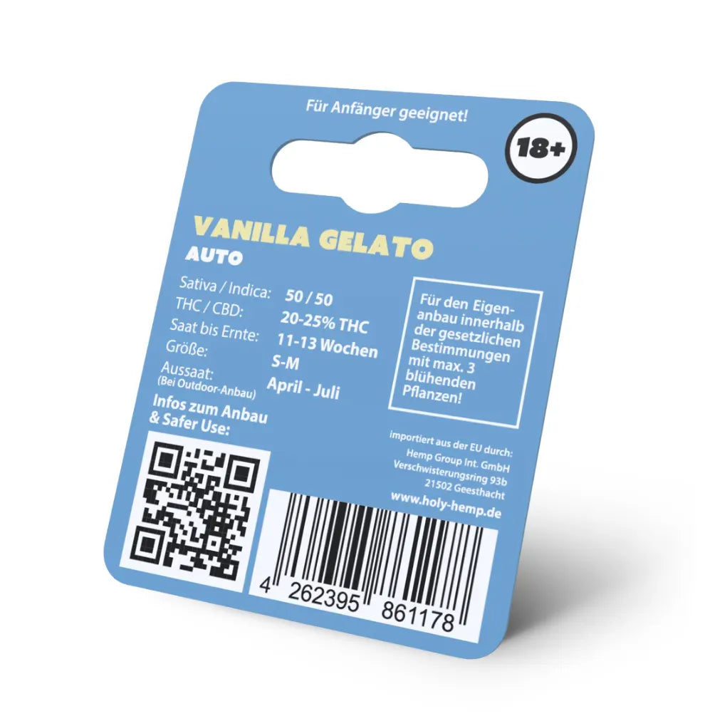 Holy Hemp Vanilla Gelato Auto Rückseite – 50/50 Sativa Indica Hybride, 11-13 Wochen Saat bis Ernte, für Anfänger geeignet