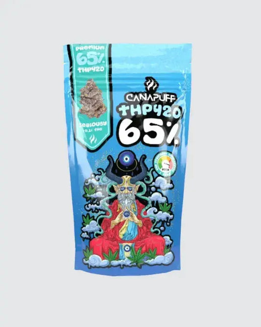Canapuff THCP420 Jealousy – 65 % THCP420 Premiumblüten in auffälliger Verpackung.