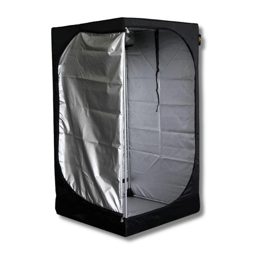Mammoth Lite+ 90 Growbox 90x90x180 - Frontansicht geöffnet, Mylar-Innenraum