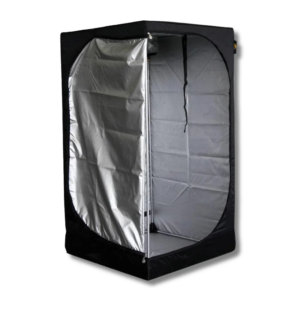 Mammoth Lite+ 90 Growbox 90x90x180 - Frontansicht geöffnet, Mylar-Innenraum