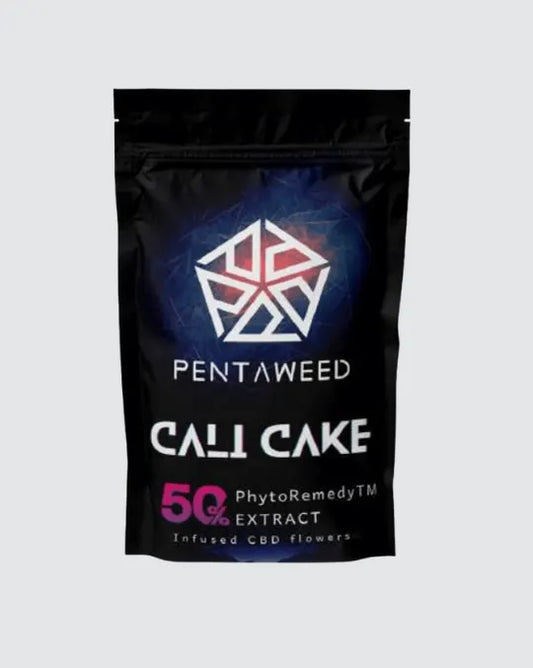 Pentaweed Cali Cake CBD Blüten – schwarze Verpackung mit 50 % PhytoRemedy™ Extract, mit CBD infundierte Premiumblüten